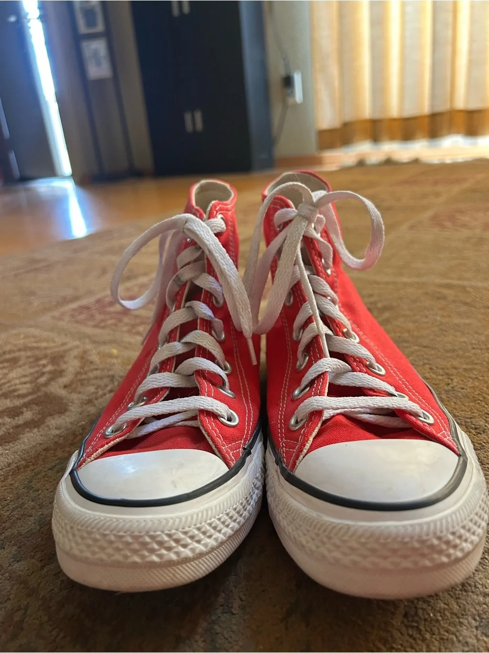 Converse Red Canvas High-Top Sneakers with White Accents - Picture 5 of 8